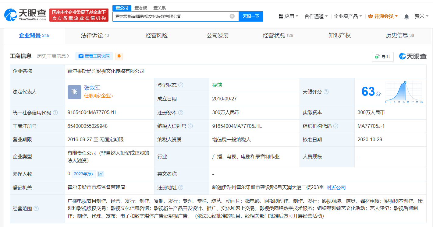 郑爽电视剧出品方300万股权被冻结